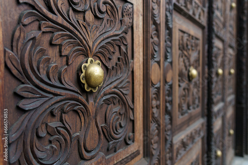 traditional swahili doors made of wood and brass as found in Tanzania and Zanzibar 