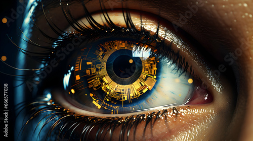 illustration of a technological eye, close up, future concept,generated Ai.