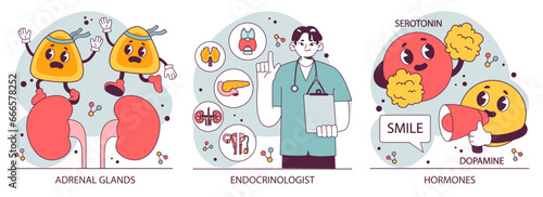 Endocrine system organs and disease set. Human glands function. Pituitary
