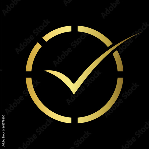 golden check mark icon circle gold certification seal