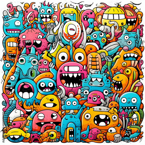 colorful monsters doodle art