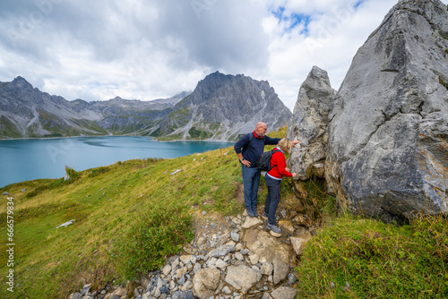 Hiking at the Lünersee, Brandnertal, State of Vorarlberg, Austria