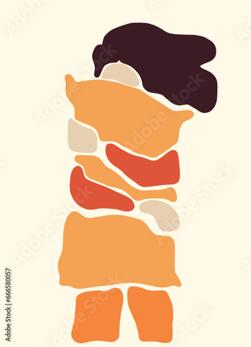 Sad girl hug the pillow flat organic doodle shapes matisse style, naive art, contemporary vector illustration. Bad mood, melancholy, sorrow, negative emotions concept. Crying woman hugging her legs