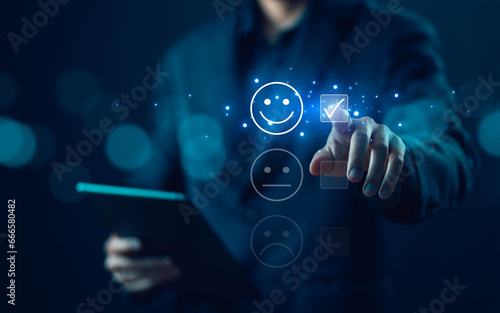 Картината върху платно customer review to icon happy smile and best feedback client