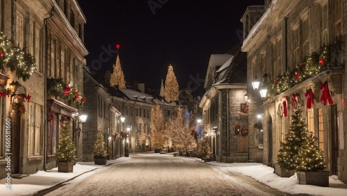 Christmas decoration in lower old town Basse ville at night Quebec city canada.