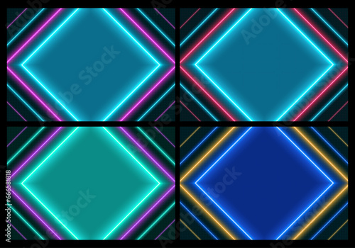 Colorful neon background set, two glowing colors combination, bright fluorescent light effect.