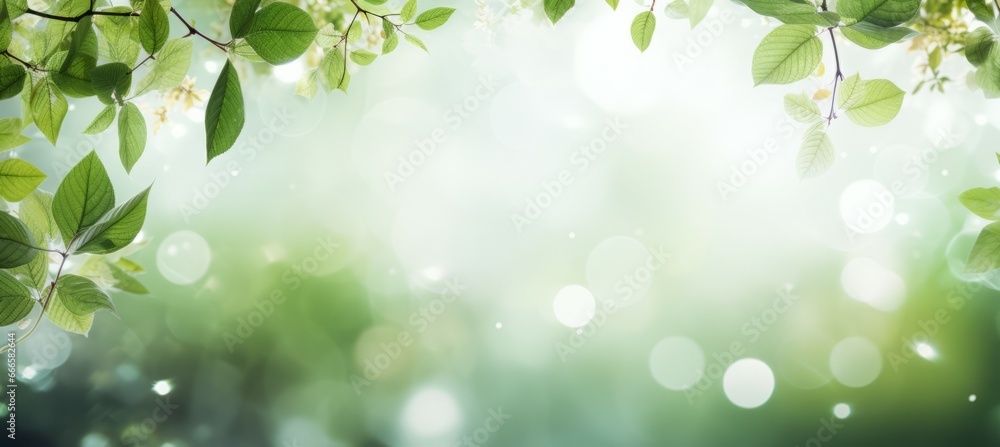 Green leaves branch background with copy space for text and advert. Generative AI technology.	
