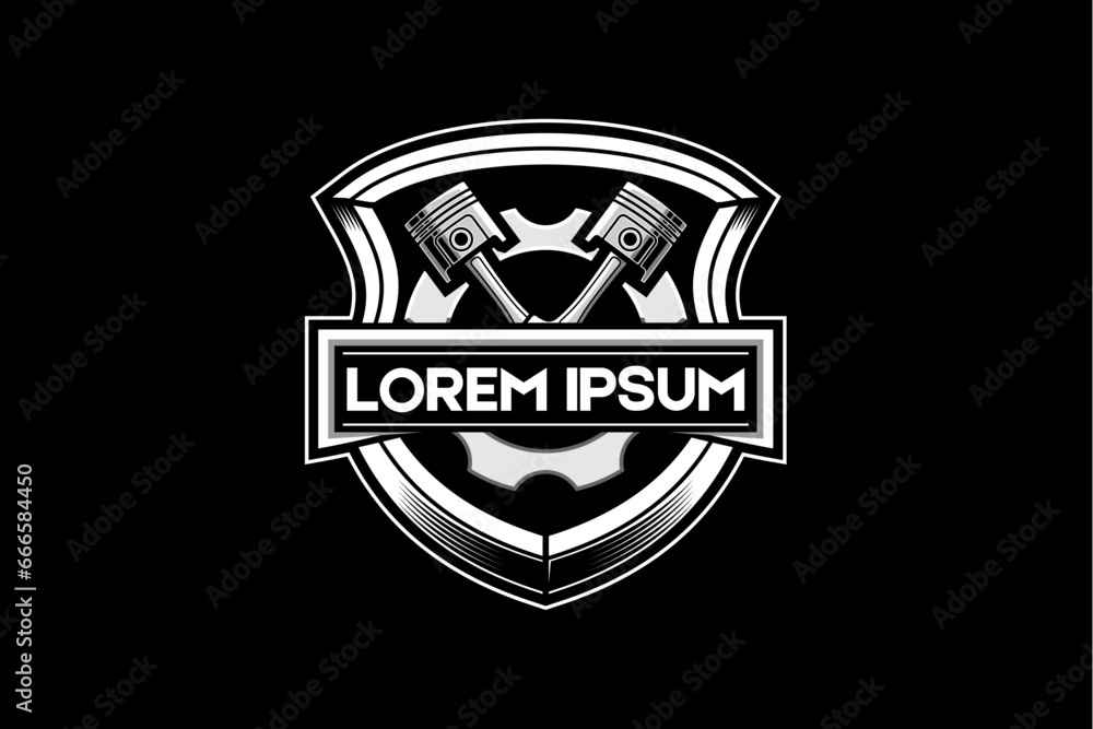 Gear with cross piston vector badge shield logo template Gear with cross piston vector badge shield logo template