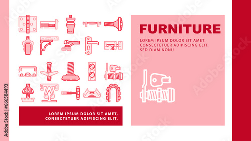 furniture fitting construction landing web page vector. home house, repair carpenter, tool wood, hardware carpentry, equipment bolt furniture fitting construction Illustration
