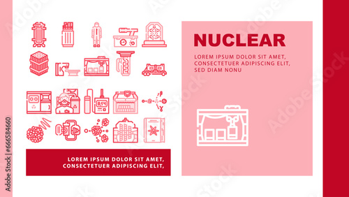 nuclear energy power reactor landing web page vector. electricity radioactive, plant atomic, station environment technology, atom electric nuclear energy power reactor Illustration