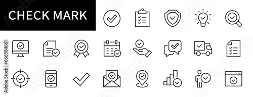 Check mark thin line icons. checkmark symbol. approved, confirm, correct icon. Vector