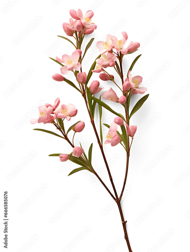 A Beautiful pink wax flower twig and bud over a transparent background, isolated floral design element, wedding invitation. Generative AI - obrazy, fototapety, plakaty 