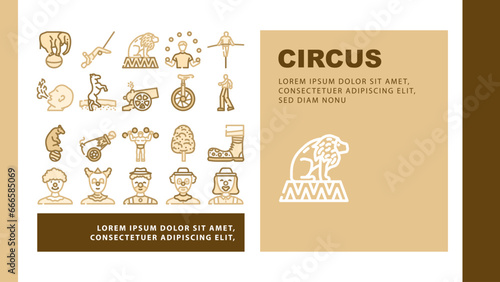 circus carnival vintage show landing web page vector. retro tent, poster red, fair frame, old party, theater entertainment, label art circus carnival vintage show Illustration