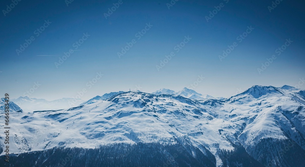 Springtime in Livigno - Snow-Capped Peaks of the Italian Alps - obrazy, fototapety, plakaty 