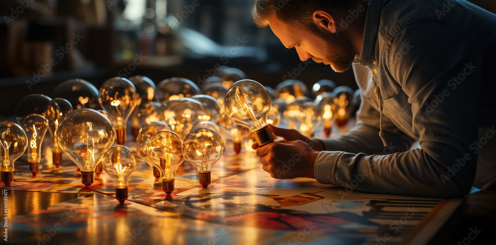 Obraz premium man drawing concept light bulbs