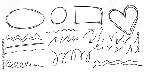 Handdrawn vector grunge pencil chalk brush stroke set of sketches and illustrations of arrows, marks,hearts,circles. Ideal for print, stickers, collage, graphic design and other creative projects.