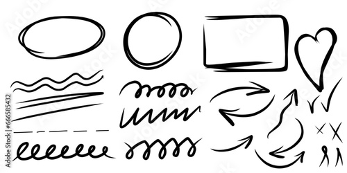 Handdrawn vector grunge pencil chalk brush stroke set of sketches and illustrations of arrows, marks,hearts,circles. Ideal for print, stickers, collage, graphic design and other creative projects.