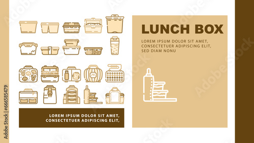 lunch school food box lunchbox landing web page vector. snack meal, sandwich healthy, container, apple bag, kid children plastic fruit green lunch school food box lunchbox Illustration