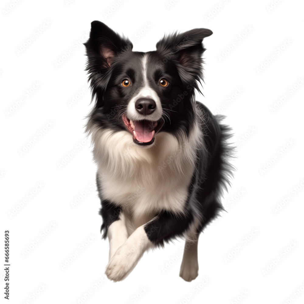 Happy running border collie dog isolated on transparent background PNG