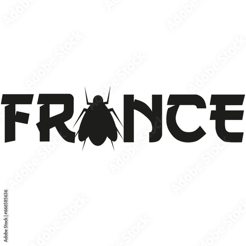 Design T-shirt print France logo with Bedbug isolated transparent background. Creative Template cover with font and Bug banner, poster, card. Vector illustration. 