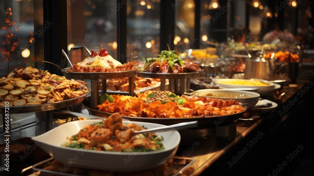 Lots of fresh, mouth-watering, beautifully presented dishes for a formal banquet.