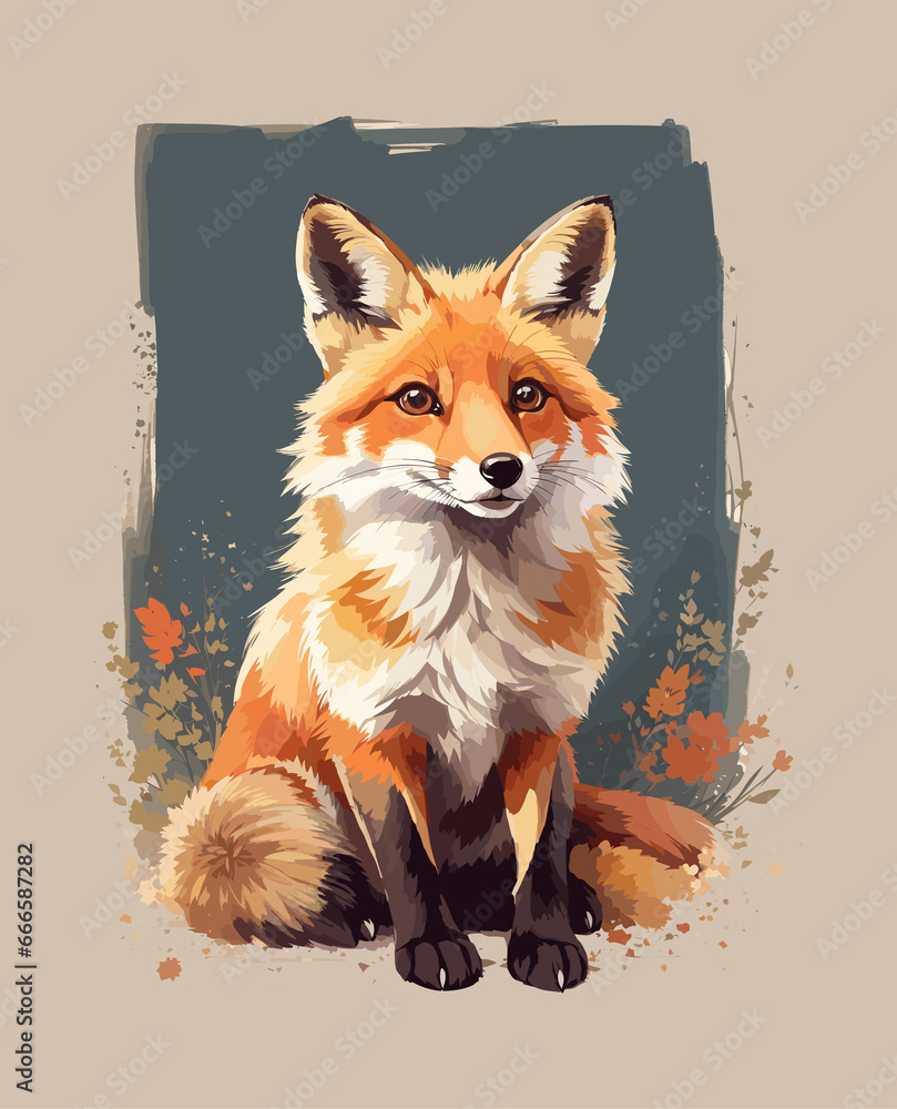 Obraz premium Sitting fox illustration generative ai