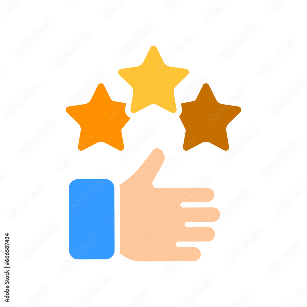 Three stars with thumbs up line icon. Rating, favorites, likes, rating, charts, victory, championship. Vector color icon on white background for business and advertising Three stars with thumbs up line icon. Rating, favorites, likes, rating, charts, victory, championship. Vector color icon on white background for business and advertising