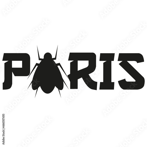 Design T-shirt print Paris logo with Bedbug isolated transparent background. Creative Template cover with font and Bug banner, poster, card. Vector illustration. 