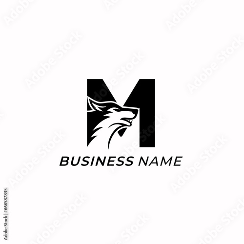 design logo creative letter M and head wolf