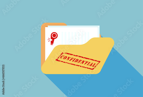 Confidential documents disclosed, illustration in whistle blower concept