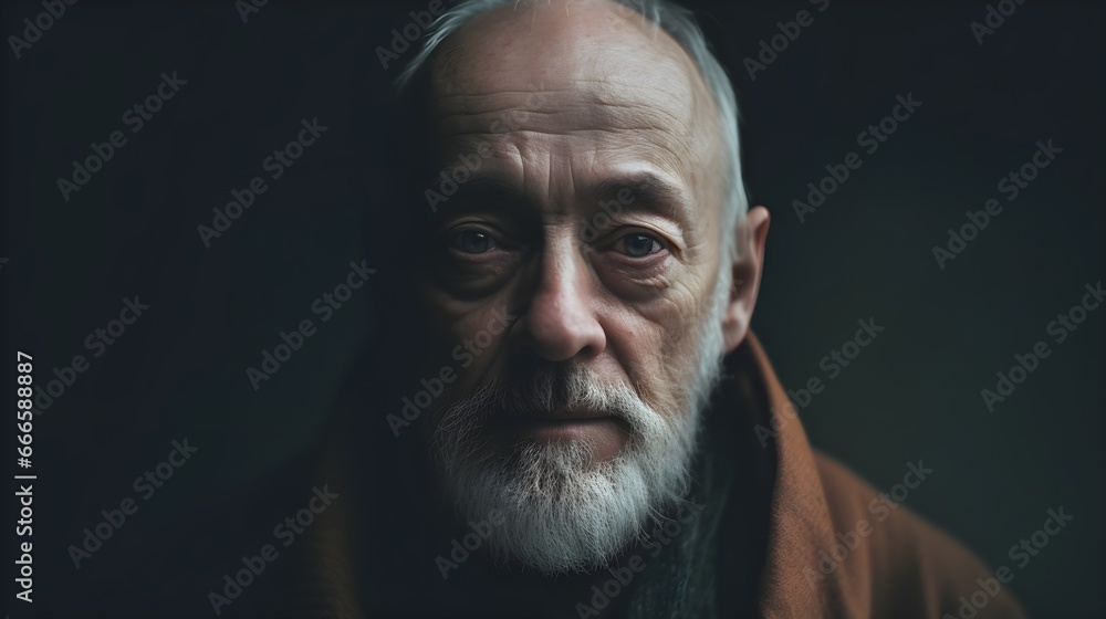Portrait of a old man isolated on black background