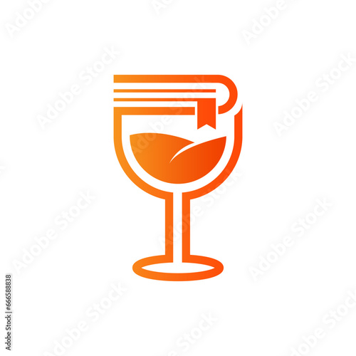 
Cafeteria book read script minimalist logo design icon vector. Wine glass with book concept. Drink wine read book on white background