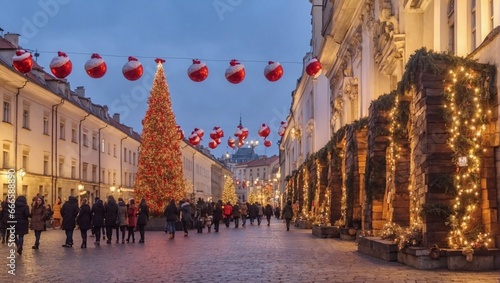 Christmas decoration in warsaw old town poland