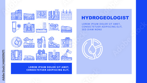 hydrogeologist industrial landing web page vector. geology industry, pipe drill, man engineering mining, geologist oil, team, data hydrogeologist industrial Illustration
