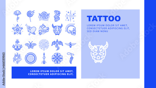 tattoo retro vintage landing web page vector. heart, fashion rose, font old school, traditional flame, hand gothic, swallow tattoo retro vintage Illustration