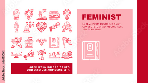 feminist female women landing web page vector. activist woman, feminism strong, movement protest, fist power, girl, hand feminist female women Illustration
