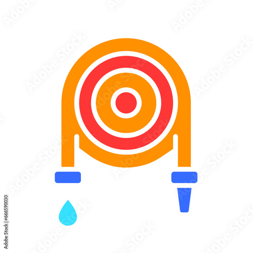 Fire hose line icon. Fire safety, water, extinguishing, safety instructions. Vector color icon on white background for business and advertising