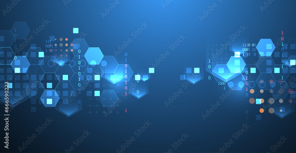 Geometric abstract background with hexagons. Science and technology. Vector - obrazy, fototapety, plakaty 