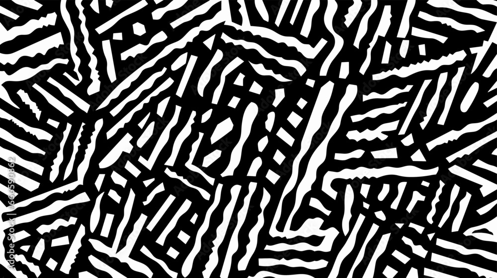 Wavy and swirled brush strokes vector seamless pattern. Bold curved lines and squiggles ornament. Seamless horizontal banner with doodle bold lines. Black and white wallpaper Wavy and swirled brush strokes vector seamless pattern. Bold curved lines and squiggles ornament. Seamless horizontal banner with doodle bold lines. Black and white wallpaper