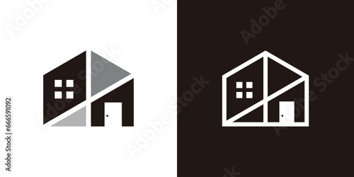 logo design in the shape of a house in an abstract style.