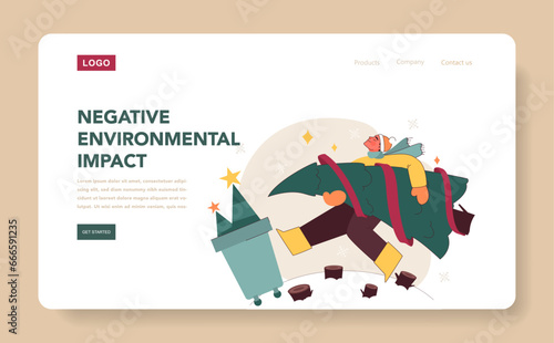 Christmas' negative impact on environment web banner or landing page