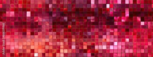 iridescent holographic, shade and tone palette guide swatch chart concept. Abstract monochrome dynamic crimson carmine red geometric square mosaic banner background