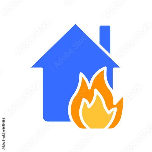 Fire in the house line icon. Fire safety, water, extinguishing, safety instructions. Vector color icon on white background for business and advertising