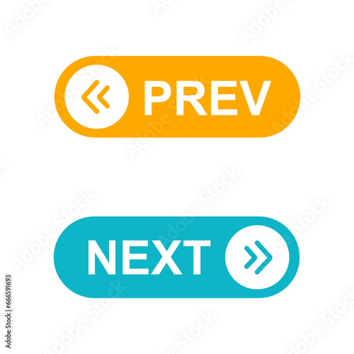 Next and previous button set vector illustration isolated on white background. photo