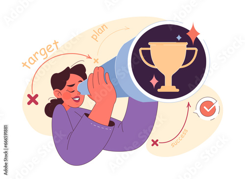 Motivation. Young confident woman soft skill. Ambitious character