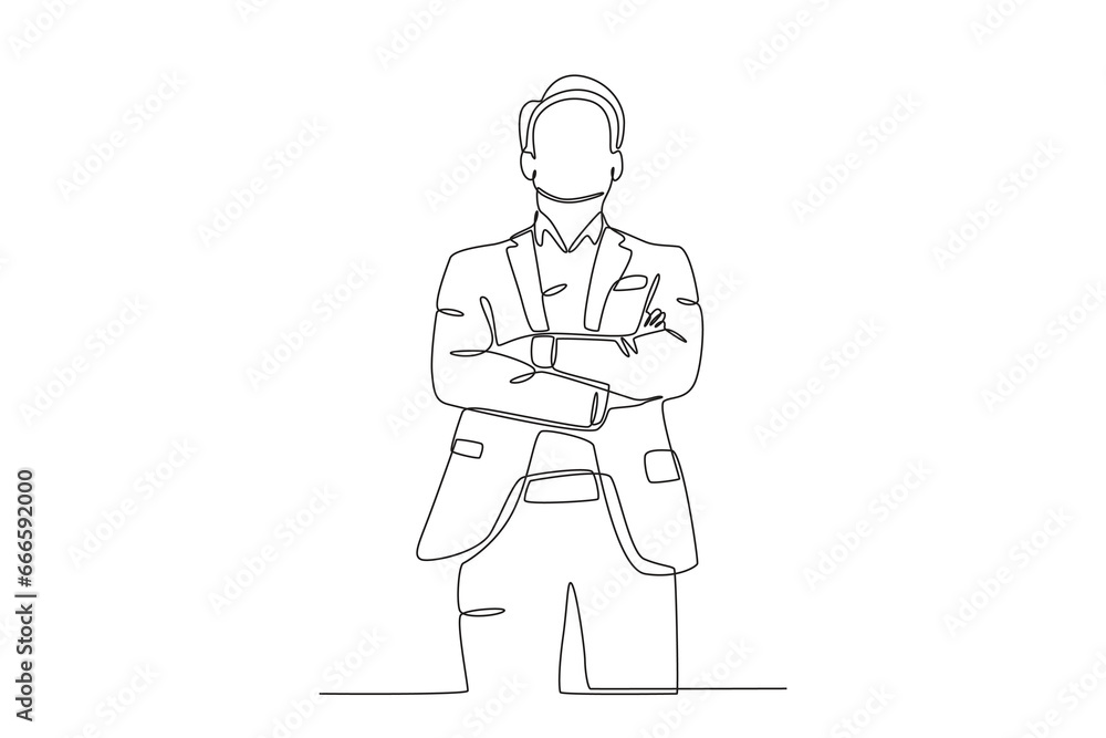 A CEO stood gallantly. Corporate leader one-line drawing