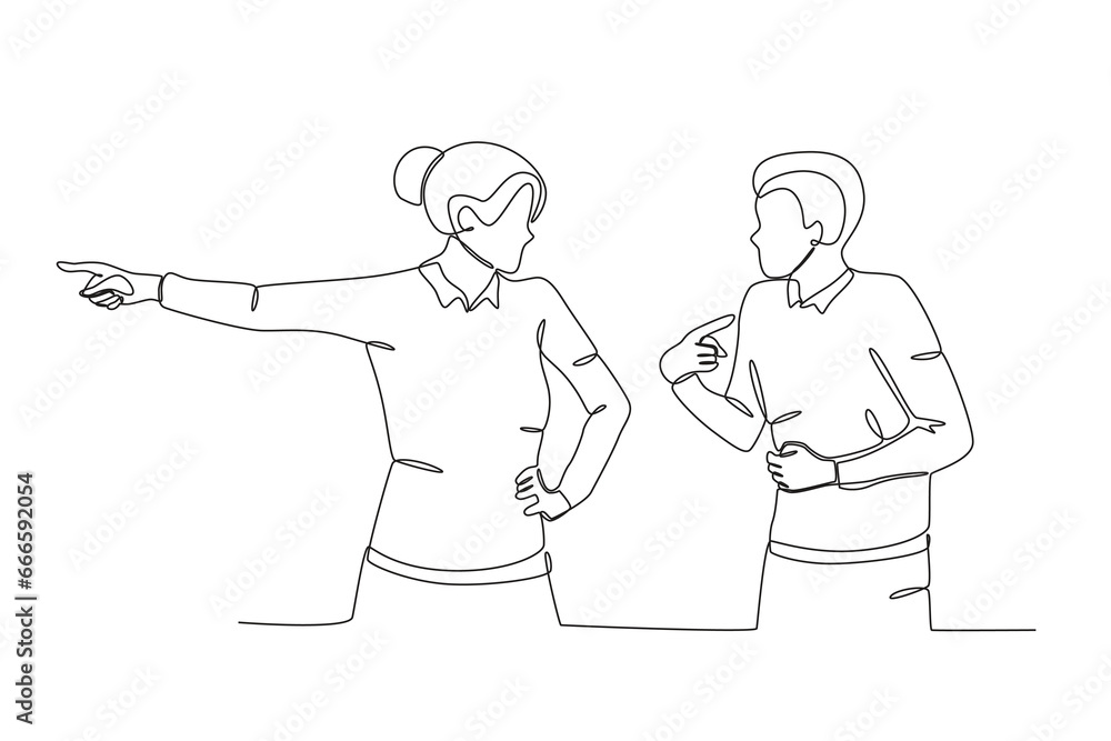 A leader scolded his staff. Corporate leader one-line drawing