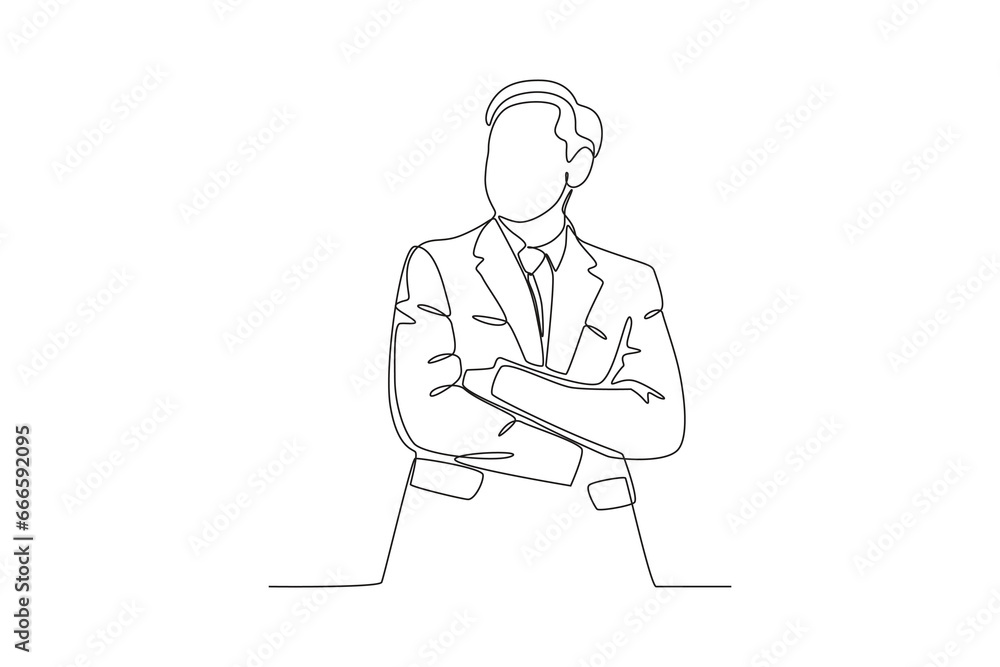 A leader wearing a neat suit. Corporate leader one-line drawing