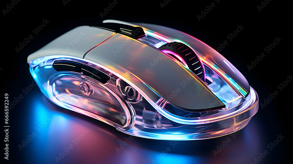 Transparent Wireless Mouse frosted glass studio lighting on white background,Generative Ai.