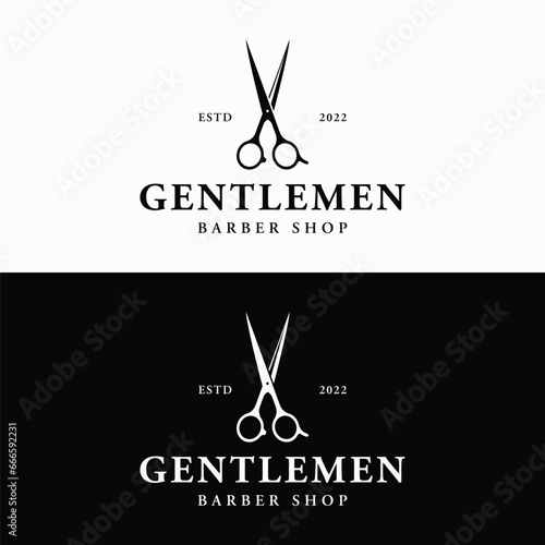 Retro vintage barbershop haircut and shave logo template with haircut equipment design. Logo for business, emblem, label, barber and badge.